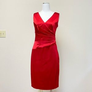 Calvin Klein V-neck Red Satin Pleated Dress